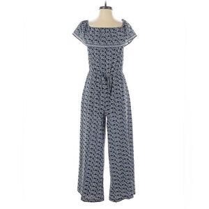 Max Studio Womens Blue Floral Jumpsuit, Crepe Off Shoulder Wide Leg. Size XSmall